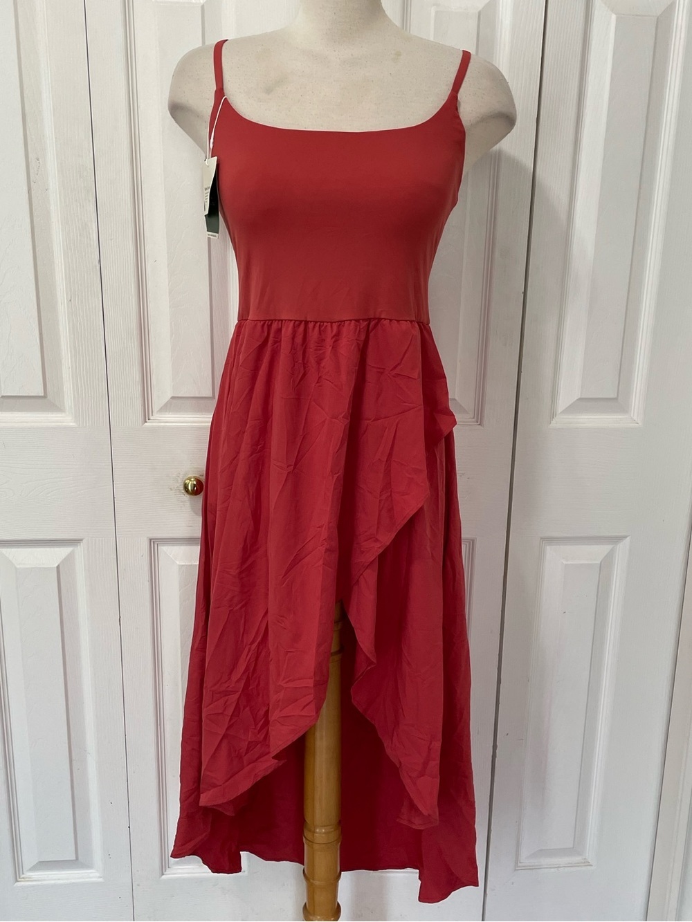 HALARA Red Spaghetti-Strap High-Low Dress